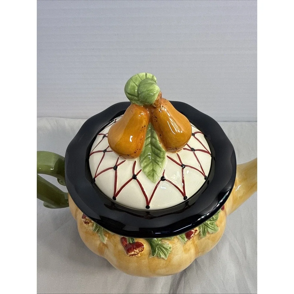 MWW Market Annie Danielson Pumpkin Teapot Fruit Pear Lid Fall Harvest Ceramic